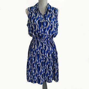 Alfani Parrot Print Blue White Black Shirt Dress SZ 10